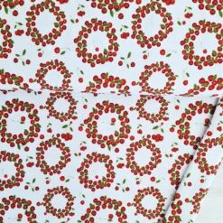 European Cotton Elastane Jersey, GOTS Organic, Cherry Wreaths White