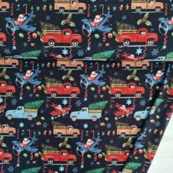 European Cotton Elastane Jersey, GOTS Organic, Xmas Tree Delivery Black