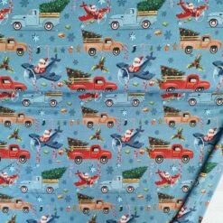 European Cotton Elastane Jersey, GOTS Organic, Xmas Tree Delivery Blue