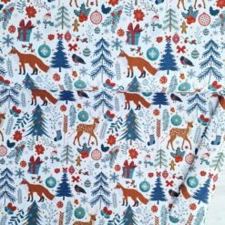 European Cotton Elastane Jersey, GOTS Organic, Christmas Animals White