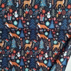 European Cotton Elastane Jersey, GOTS Organic, Christmas Animals Black