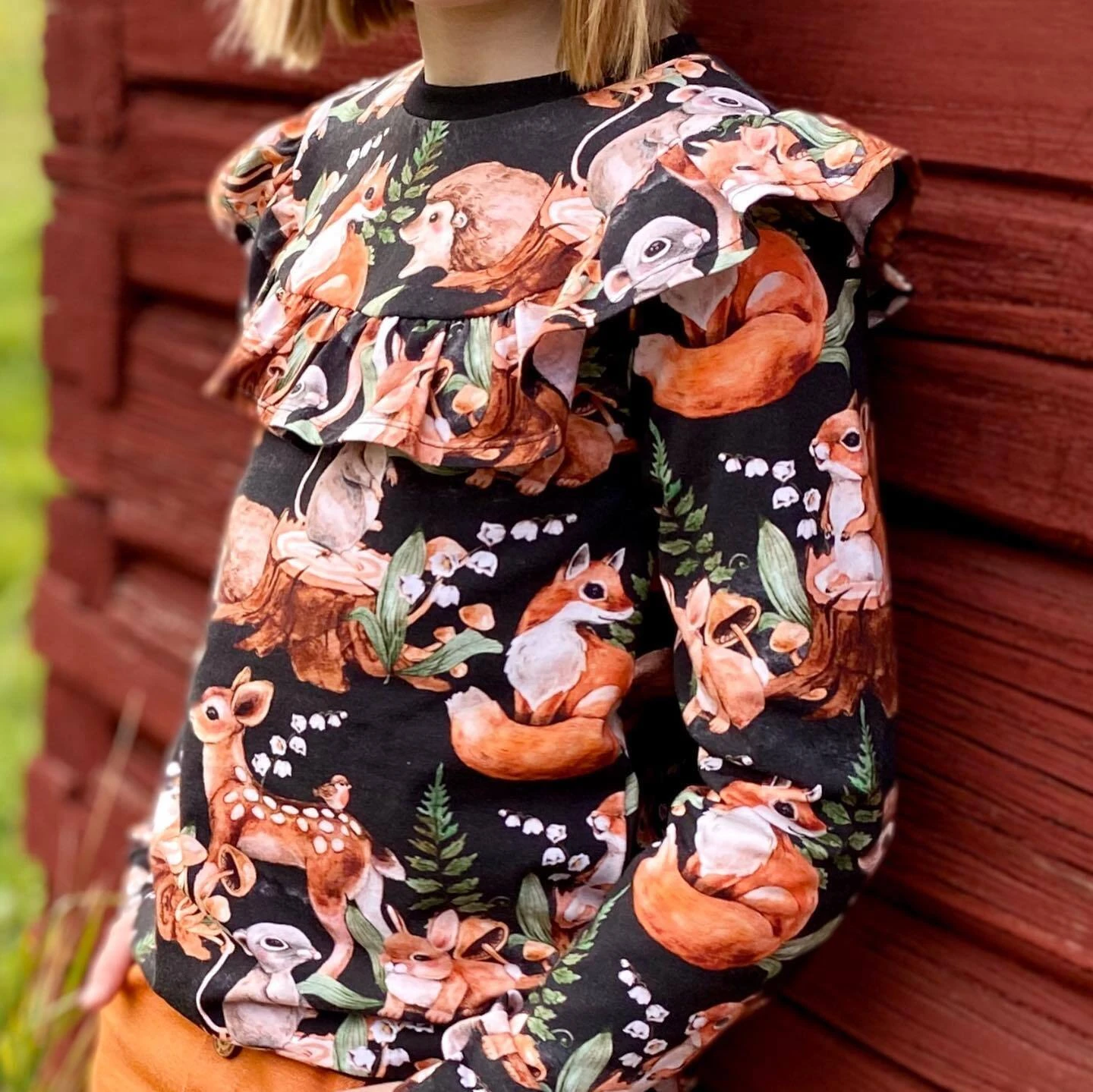 European Cotton Elastane Jersey, GOTS Organic, Forest Friends Black 3 European Cotton Elastane Jersey, GOTS Organic, Forest Friends Black - Image 3