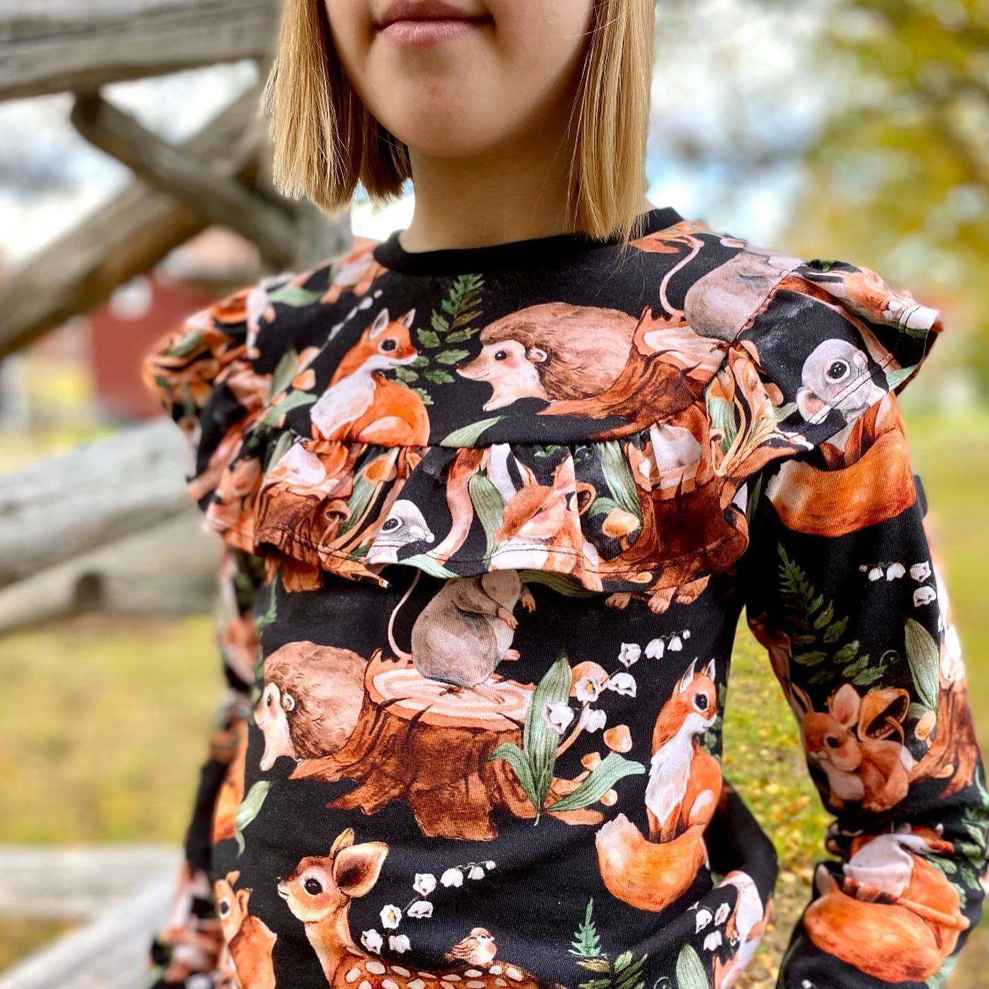 European Cotton Elastane Jersey, GOTS Organic, Forest Friends Black 4 European Cotton Elastane Jersey, GOTS Organic, Forest Friends Black - Image 4