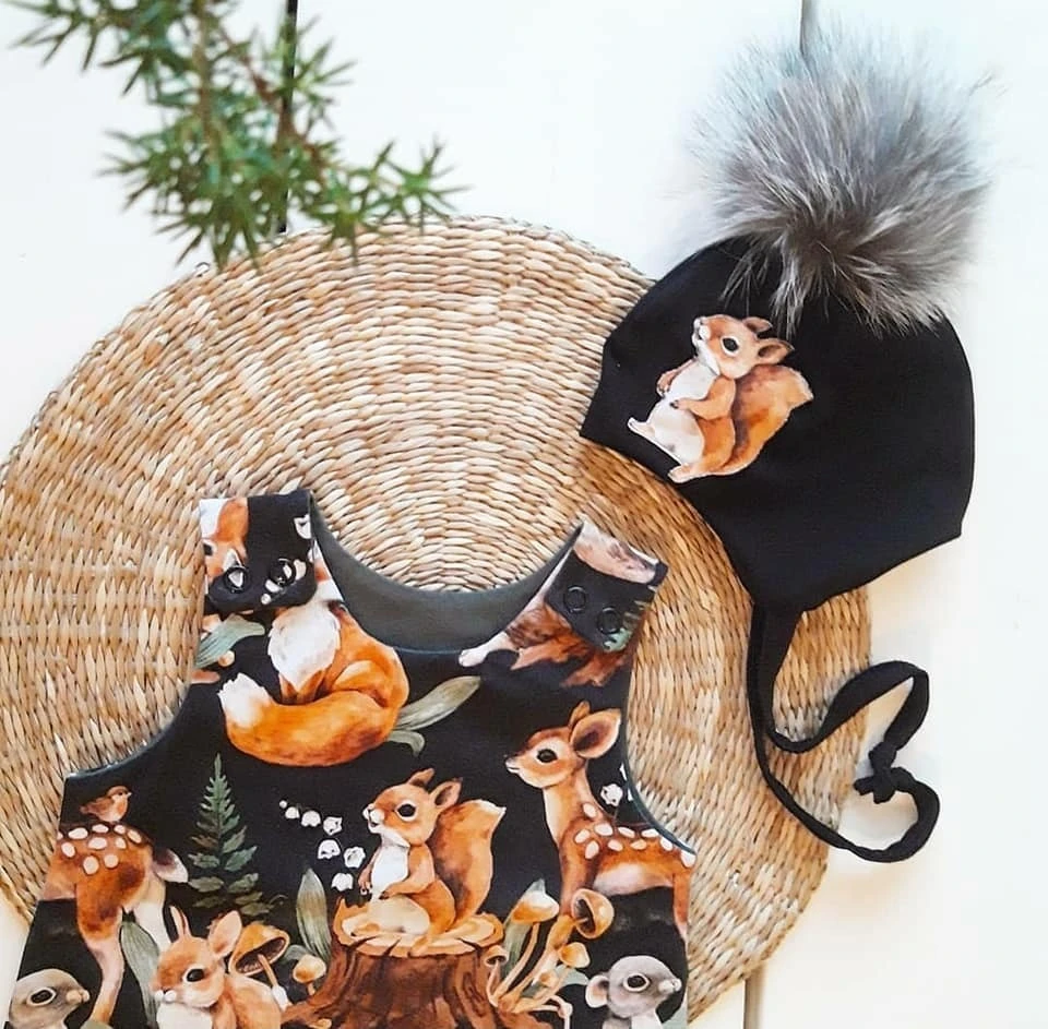 European Cotton Elastane Jersey, GOTS Organic, Forest Friends Black 6 European Cotton Elastane Jersey, GOTS Organic, Forest Friends Black - Image 6