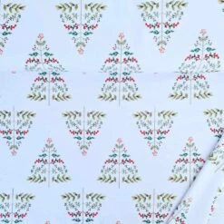 European Cotton Elastane Jersey, GOTS Organic, Christmas Foliage Trees White