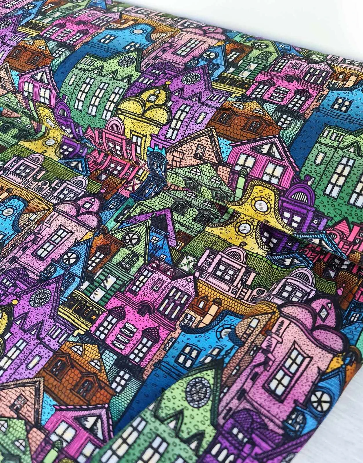 European Cotton Elastane Jersey, GOTS Organic, Scandi Townhouses 2 European Cotton Elastane Jersey, GOTS Organic, Scandi Townhouses - Image 2