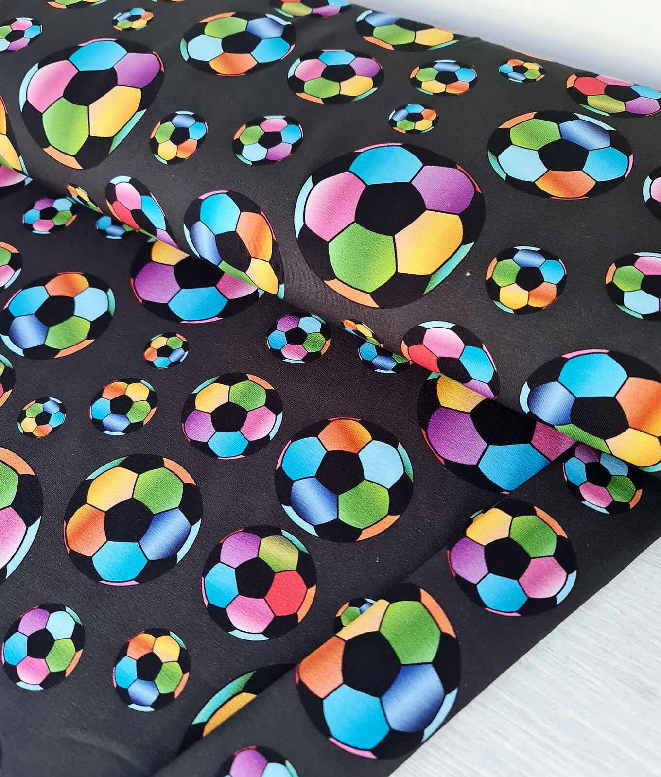 European Cotton Elastane Jersey, GOTS Organic, Colourful Footballs 2 European Cotton Elastane Jersey, GOTS Organic, Colourful Footballs - Image 2