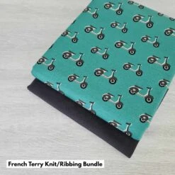 *2 PIECE BUNDLE* European Knit, Oeko-Tex French Terry Cosy, Scooters Dark Teal & Charcoal Grey Ribbing