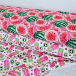 *REMNANT 98cm* European Cotton Elastane Jersey, Oeko Tex, Pink Watermelons -Tailor Supplies Sales 2024 9322 3