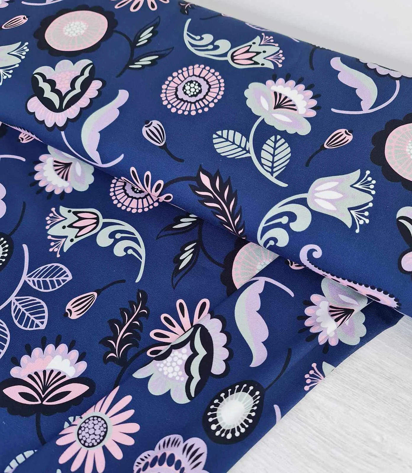 European Cotton Elastane Jersey, Oeko-Tex, Pastel Violet Flowers 2 European Cotton Elastane Jersey, Oeko-Tex, Pastel Violet Flowers - Image 2