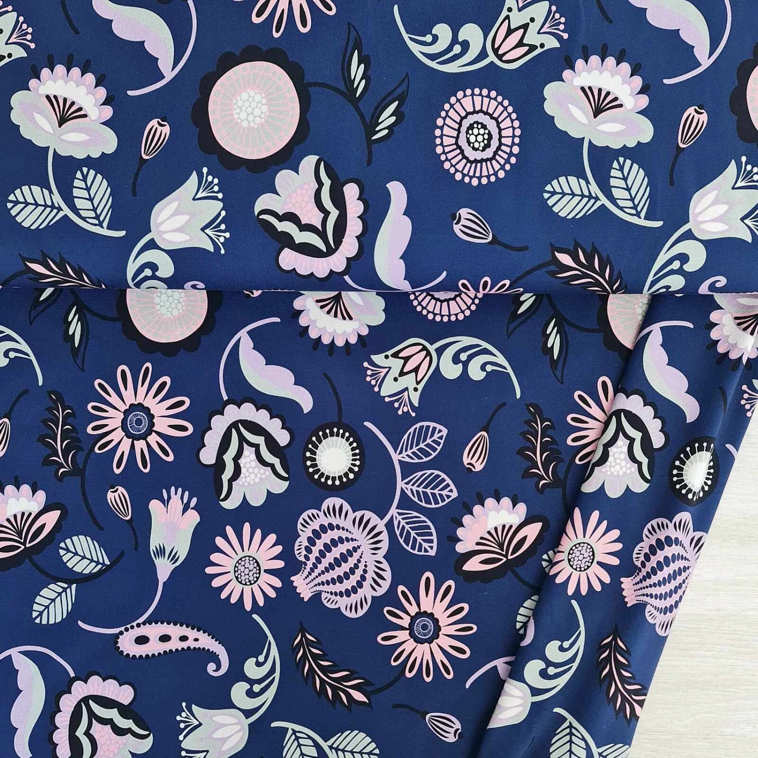 European Cotton Elastane Jersey, Oeko-Tex, Pastel Violet Flowers 1 European Cotton Elastane Jersey, Oeko-Tex, Pastel Violet Flowers