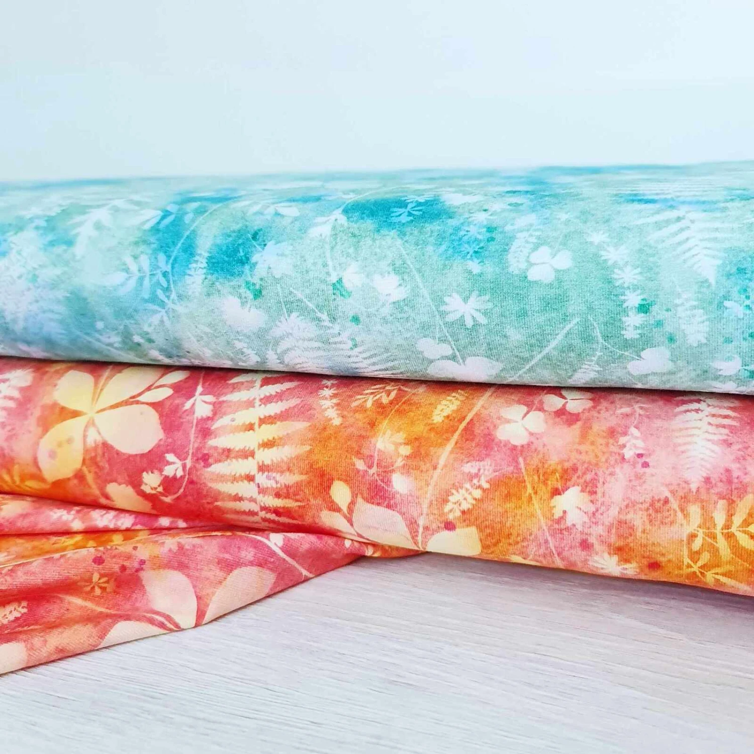 European Cotton Elastane Jersey, Oeko-Tex, Watercolour Batik Ocean 2 European Cotton Elastane Jersey, Oeko-Tex, Watercolour Batik Ocean - Image 2