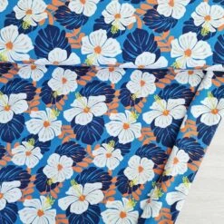 European Cotton Elastane Jersey, Oeko-Tex, Hibiscus Blue Orange